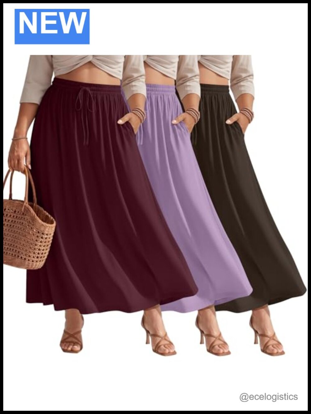 Plus Size Maxi Skirts with Pockets 3 Pack A-Line Loose Fit Flowy